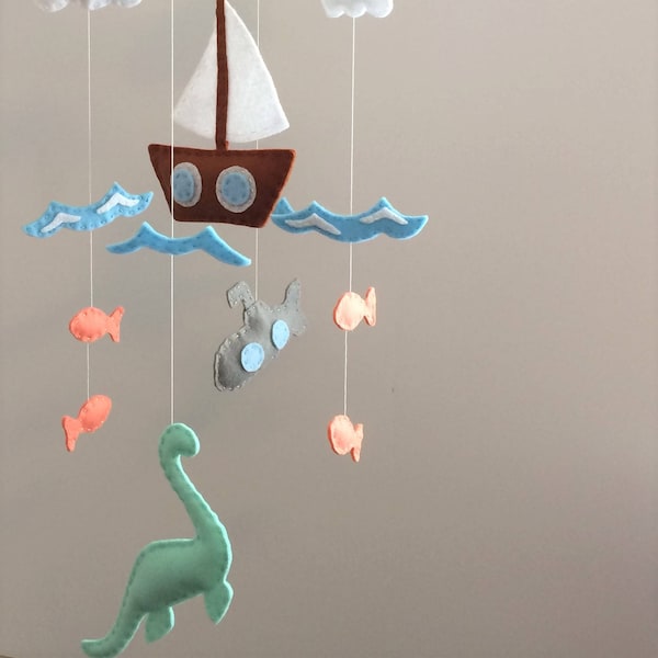 Nessie the Extrovert Mobile with Sailboat, Waves, Submarine, and Fish