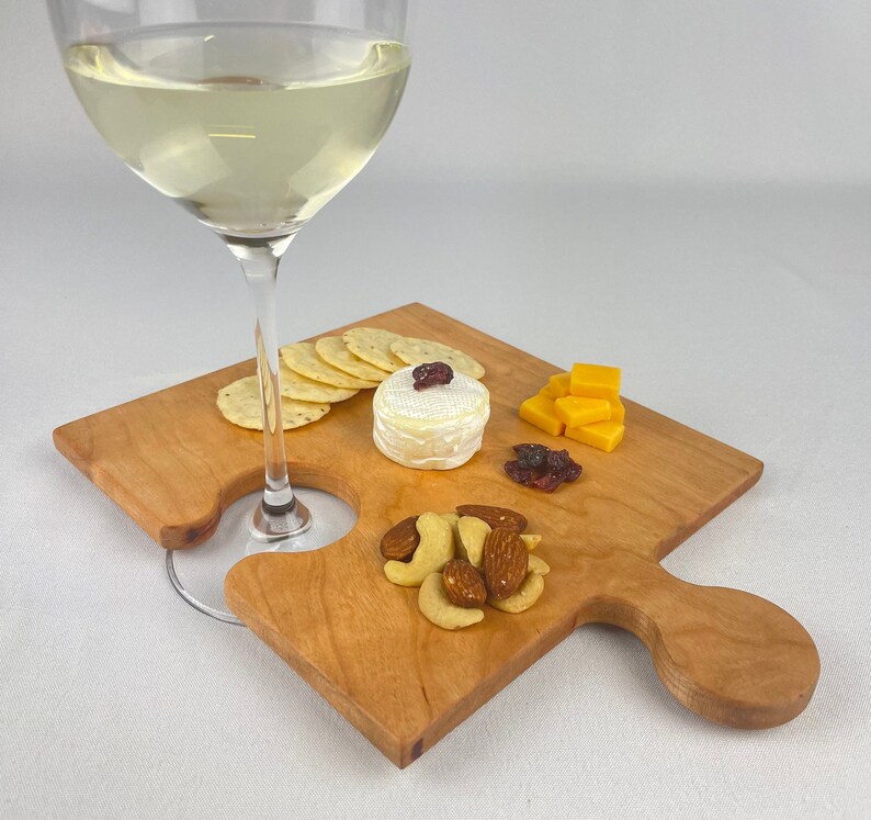 Wooden Puzzle Piece Appetizer Plates With Wine Holder Etsy