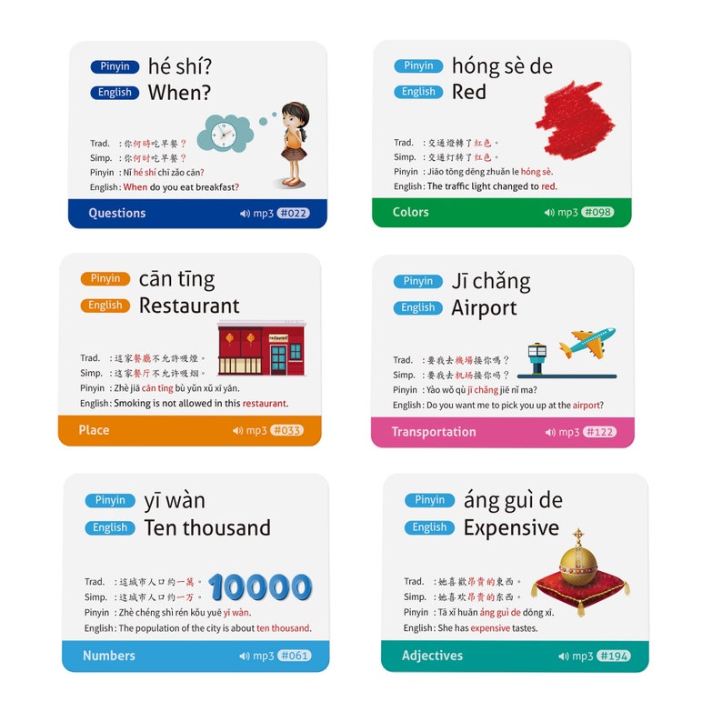 Chinese Vocabulary Educational Flashcards for Beginners Etsy