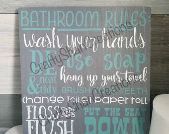 Bathroom Rules Wood Sign