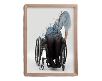 Wheelchair Girl  - Artist Print - Artwork - Drawing - Gift for Her - Photo Manipulation - Self Portrait
