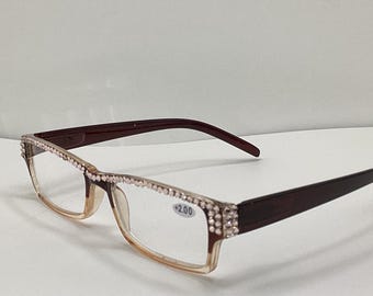 European Crystal Reading Glasses with Champagne Crystals