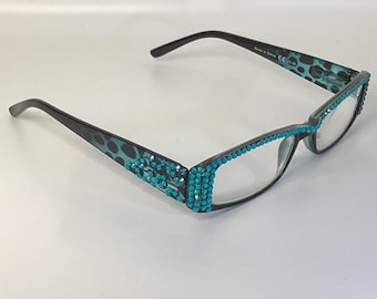 Aqua Crystal Animal Print Reading Glasses