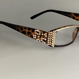 Gold European Crystals on these stunning Animal Print Reading Glasses