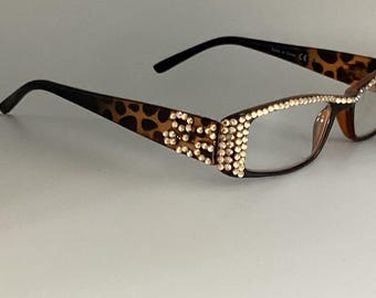 Gold European Crystals on these stunning Animal Print Reading Glasses