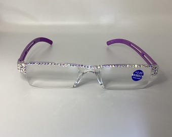 Lavender/Purple Gorgeous reading glasses with the stunning AB Crystals.