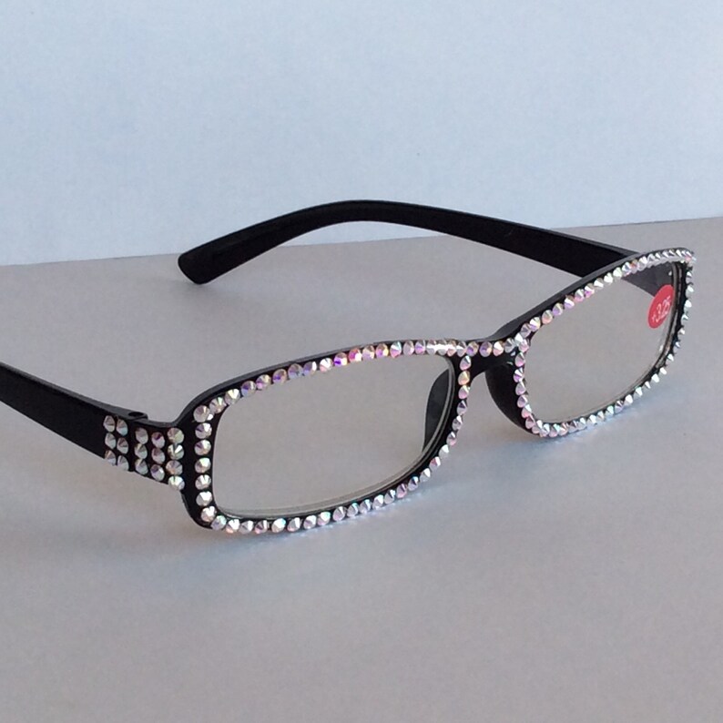 Black Reading Glasses With Clear Swarovski Crystals or AB Etsy