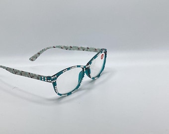 Aqua Blue Crystal Reading Glasses, Stylish Bling