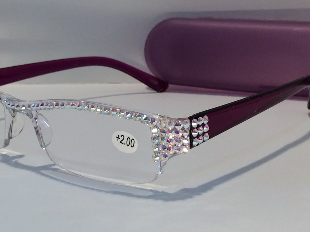 Pink Swarovski Crystal Enhanced Readers Reading Glasses BRAND NEW Stunning!! CRYSTAL JEWELED READING GLASSES PINK FLOWER READERS MADE  main image 2