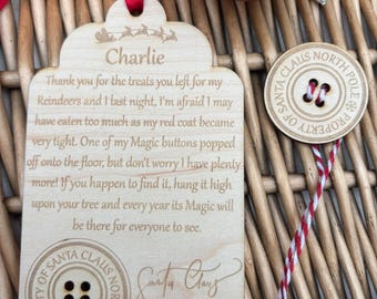 Santas lost button wooden letter. Personalised Christmas ornament