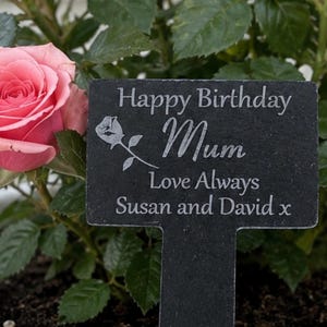 Personalised engraved slate tag, plant or rose stake. Wedding gift, Anniversary gift, Retirement gift, birthday gift, memorial gift image 2