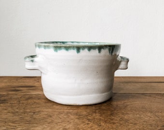 Vintage Hand Thrown Ceramic Pot with Green Details