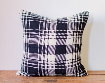 Scottish Wool Plaid 16" x 16" Pillow Cover in Cream and Black
