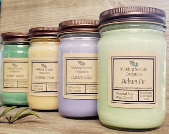 Pure Soy Wax Candles / Candles / Soy Candles /  Balsam Fir & 60+ Scents  / 12 oz  Mason Jar Candle /  Made in VT / Making Scents / SALE!!