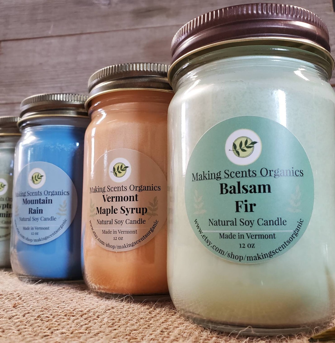 Pure Soy Wax Candles / Soy Candles / 12/16 Oz Mason Jar Candle / Made in VT  / Making Scents Organics Overstock/color Trials SALE 30% Off 