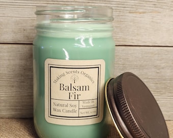 Closeout Sale Pure Soy Wax Candle - Hand Poured in VT- 12 oz Jar by Making Scents Organics Balsam Apple Lavender Vanilla Slightly Imperfects