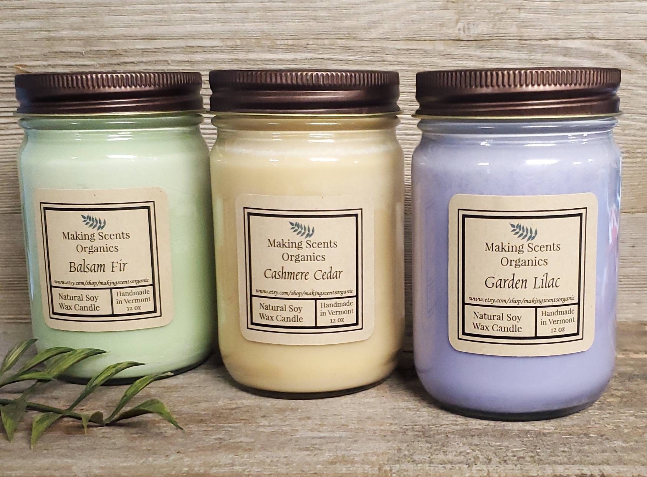 Pure Soy Wax Candles / Candles / Soy Candles / Balsam Fir & 60+ Scents / 12  oz Mason Jar Candle / Made in VT / Making Scents Organics