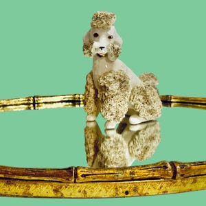 White Spaghetti Poodle Figurine Trinket Vintage 1950 Mcm / Kitsch Poodle Statue with Gold Accents