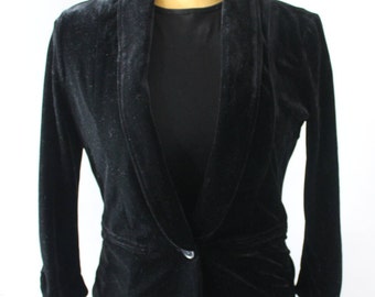 Black Velvet Blazer Stretchy Small /Black Velvet Jacket Vintage / Black Jacket Vintage/