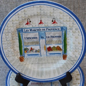 Assiettes Porcelaine Bistro français (4) Rétro / assiette de fromage, patisseries / décoration murale/ vaisselle bleue et blanche/ estival