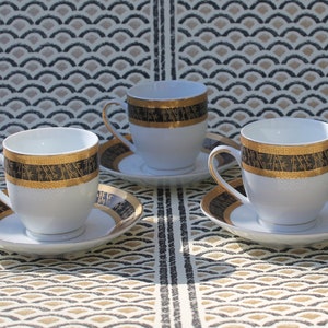Xícaras pequenas de bambu (3) xícara de chá vintage estilo asiático preto, dourado/porcelana chinesa