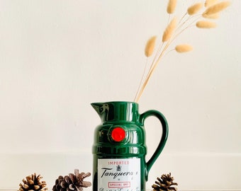Vintage green ceramic Tanqueray gin pitcher / Tanqueray Gin promotional jug / strong alcohol advertising / Made in England / gin advertising