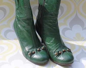 Miss Sixty patent leather boots Vintage green 37 / Genuine leather boots 20s style /Style Victorian boots/Miss 60/stiletto heels