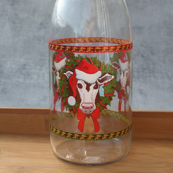 Pichet Noël en verre fabriqué France vintage/bouteille en vitre vtg, pot à jus/Vache collection Noël, couronne/décoration Noël/Lait de poule