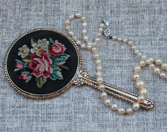 Small pocket mirror Small vintage Roses dots/flower tapestry mirror/round handbag mirror/Romantic