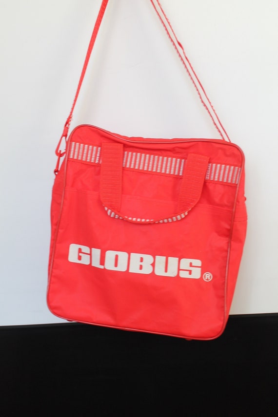 Red and white Globus vintage traveler bag / Shoul… - image 2
