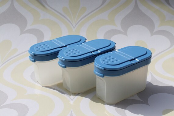 Small Multipurpose Plastic Tupperware Containers, Blue Lids