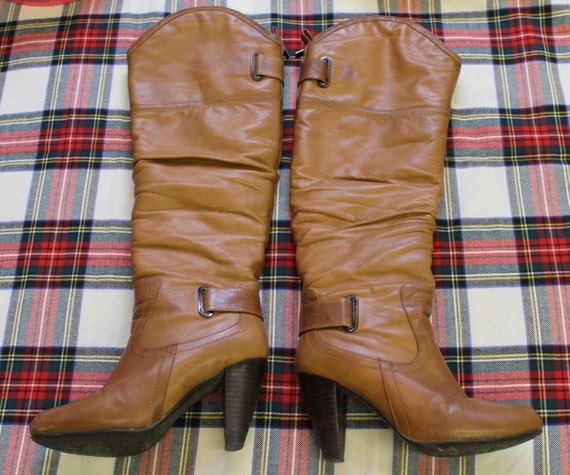High heels brown leather Boots /Leather Boots / H