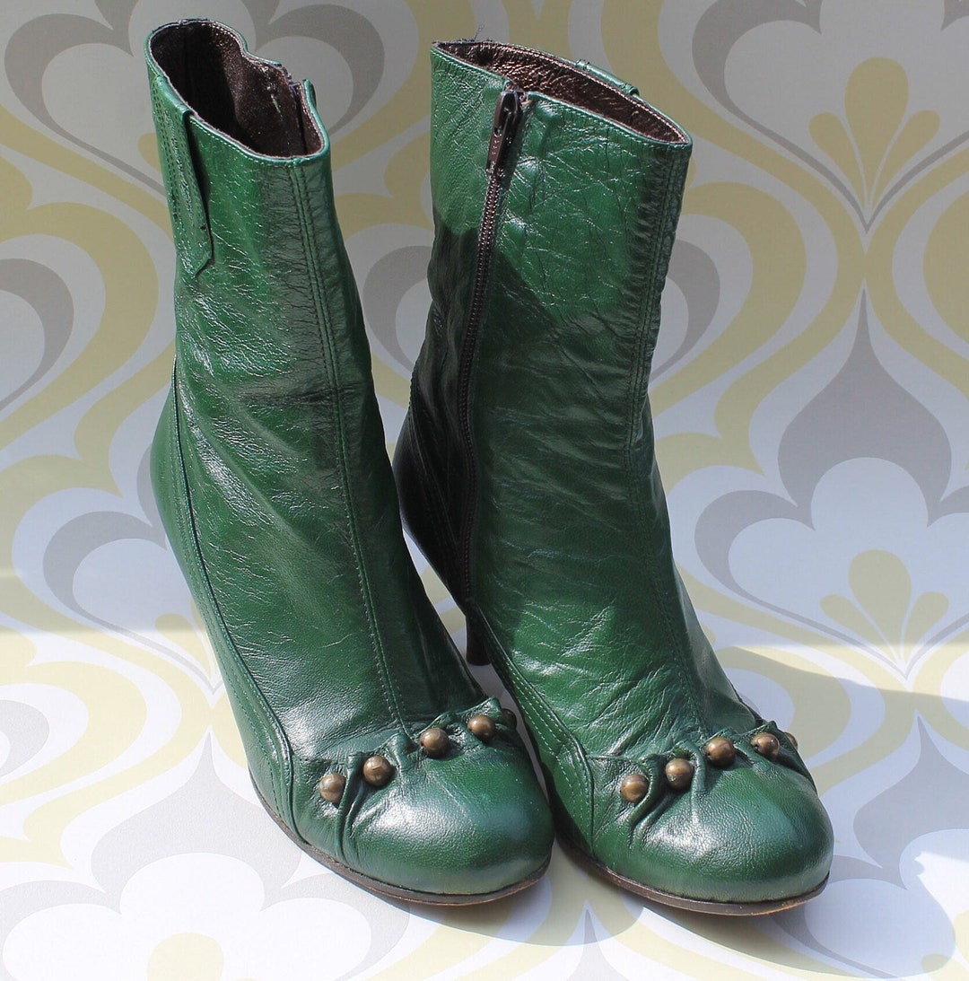 Miss Sixty Patent Leather Boots Vintage Green 37 / Genuine Etsy
