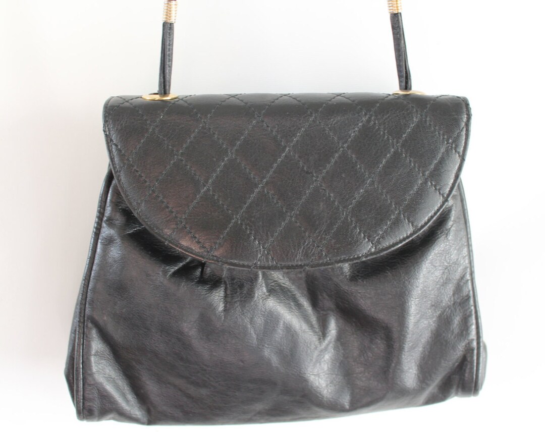 Vintage Quilted Black Leather Bag / Black Leather Bag / Black Leather