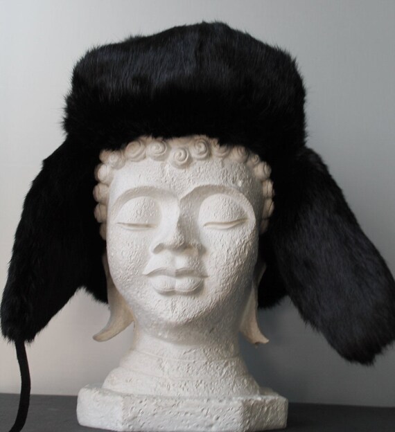 Black fur hat / Vintage black fur hat/Russian fur