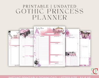 Gothic Princess Planner Printable, Skull and Roses Printable, Halloween Gothic Printables, Gothic Pink Planner, A5 Planner, Gift Planner
