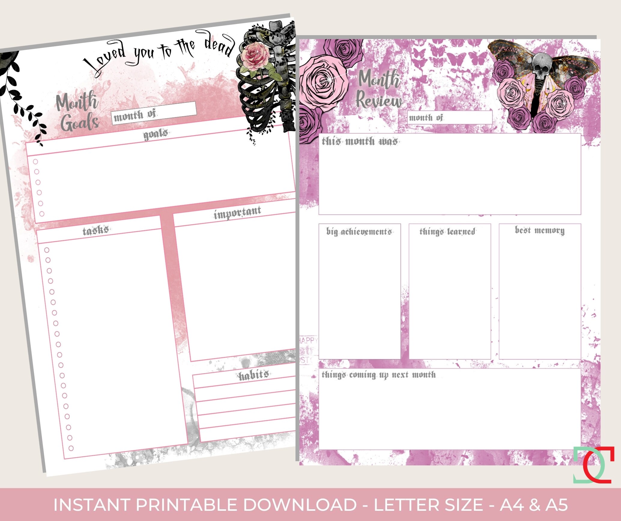 Gothic Princess Planner Printable Skull and Roses Printable - Etsy