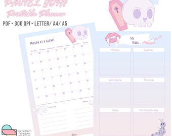 Pastel Goth Printable Planner, Daily Planner, Weekly Planner, Monthly Planner, Big Happy Planner, Creepy Cute Planner, Printable Gift