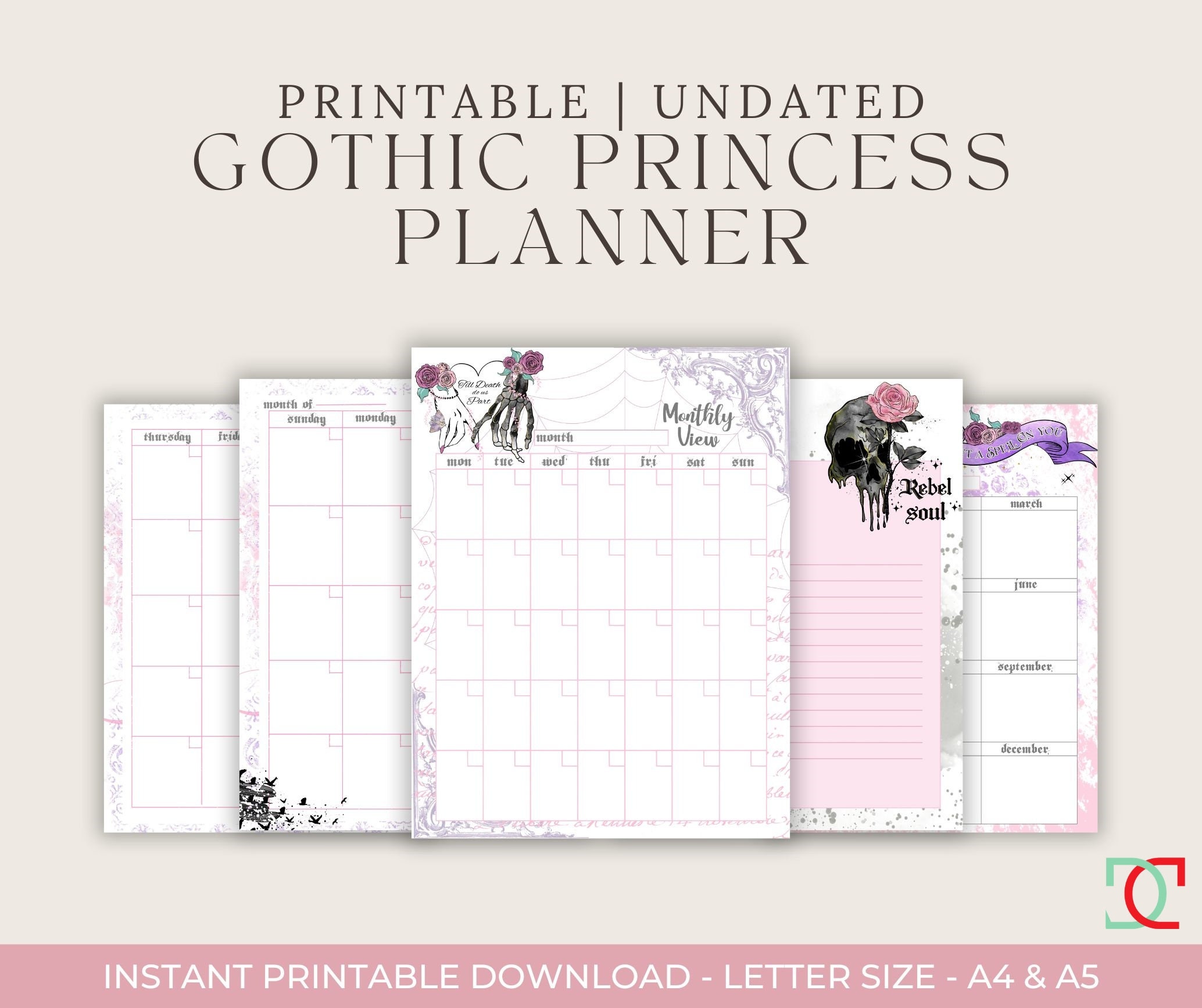 Gothic Princess Planner Printable Skull and Roses Printable - Etsy