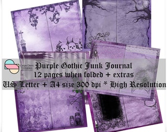 Purple Gothic Junk Journal Kit, Gothic Journal, Goth Printable Pages, Digital Download, Junk Journal Kit, Halloween Journal, Gift Planner