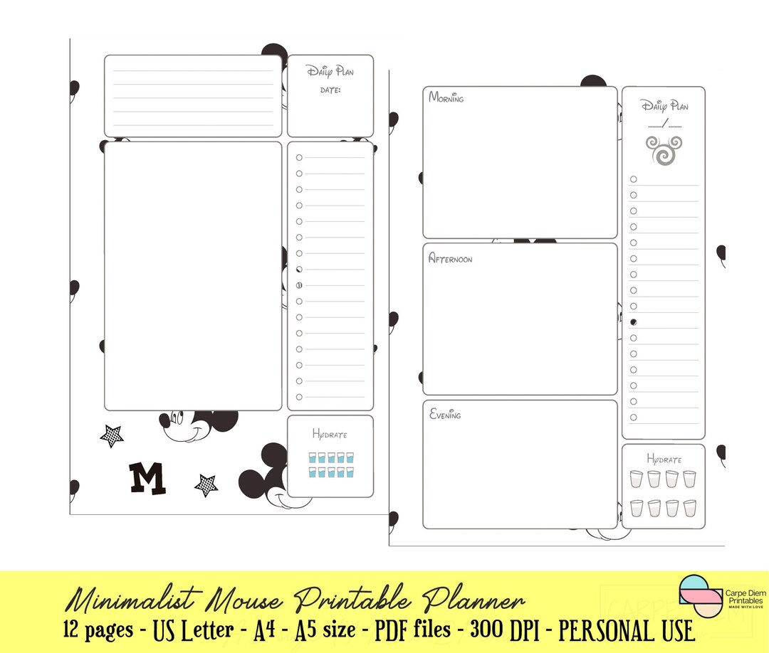 Minimalist Mouse Printable Planner, Daily Weekly and Monthly Planner ...