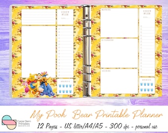My Pooh Bear Printable Planner, 8.5 x 11 inches Planner, A4/A5/Letter Planner, Big Happy Planner, Printable Organizer, Planner Inserts