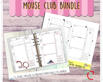 Mouse Club Bundle Printable Planner, Undated Planner, Daily Weekly Monthly Planner Bundle, To Do List, Notes, Contacts, Printable Gift