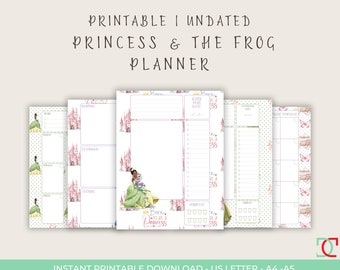 Princess and Frog Planner Printable, Daily Planner, Undated Planner, Weekly Planner, Gift Planner, Black Princess