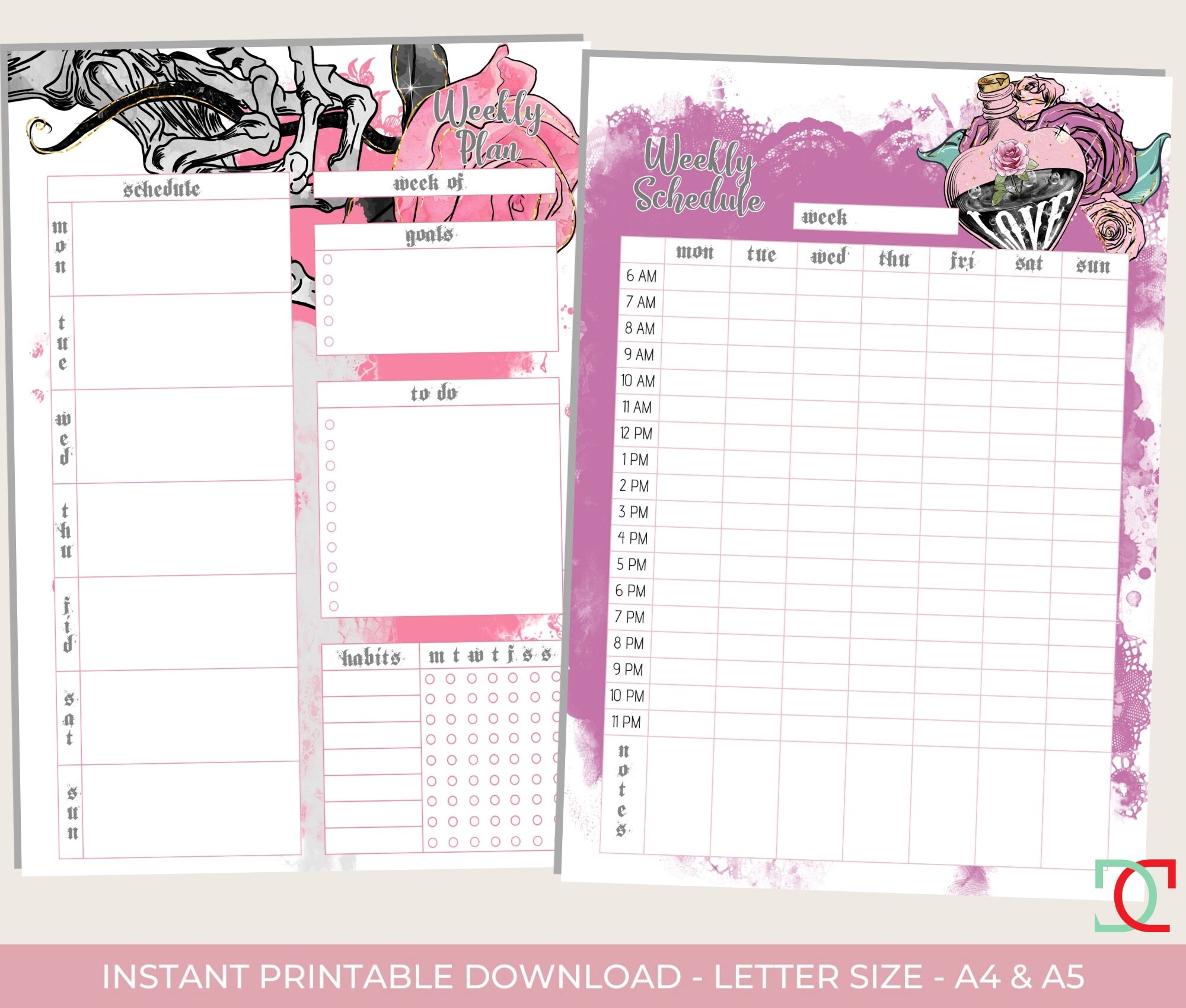 Gothic Princess Planner Printable Skull and Roses Printable - Etsy