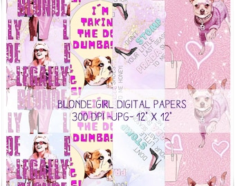 Blonde Elle Seamless Digital Paper Pack, What Like It's Hard 12 x 12 Scrapbook Paper, Pink Fashion, JPG 300 DPI,