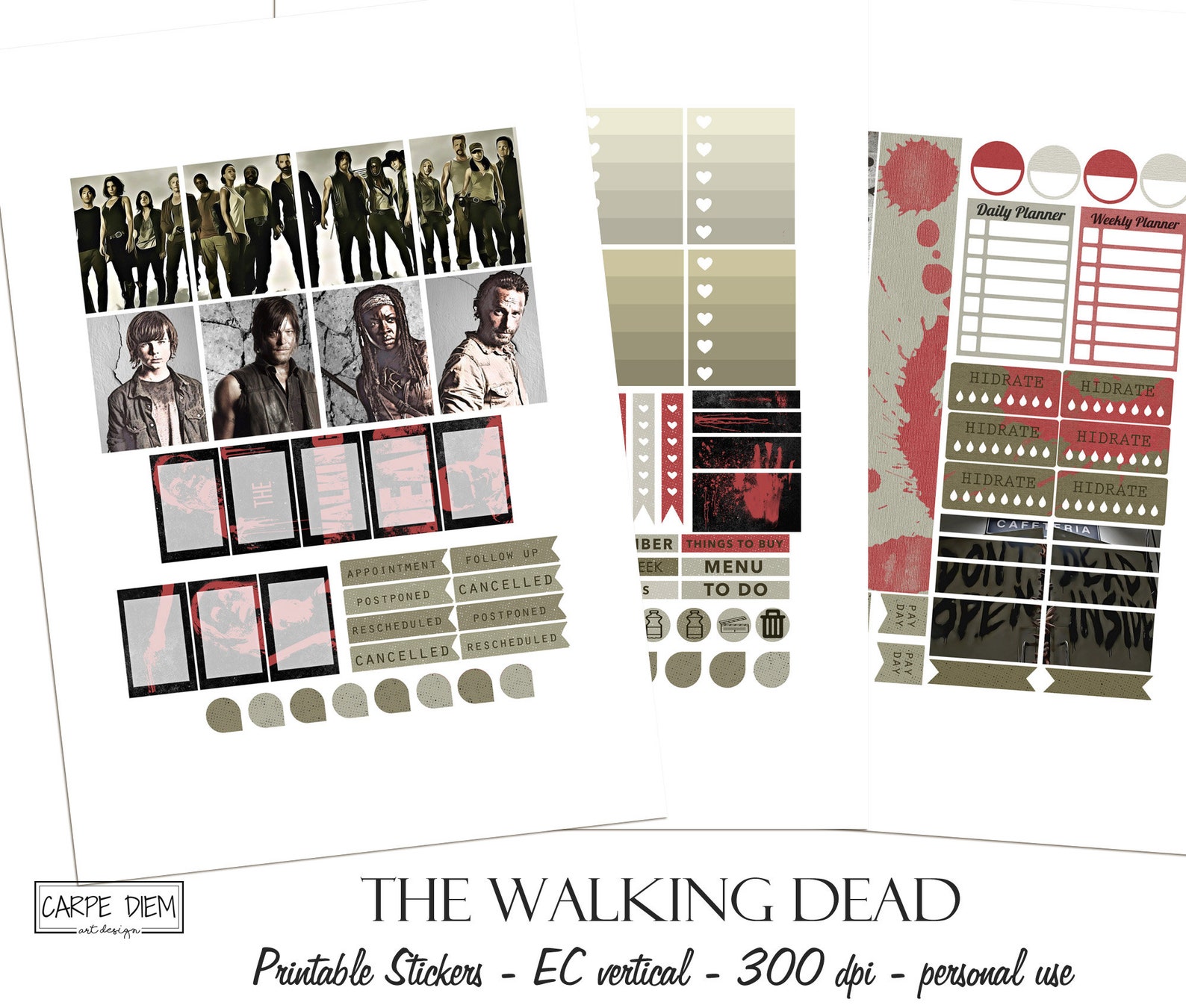The Walking Dead Printable Planner Stickers, Zombie Planner Stickers