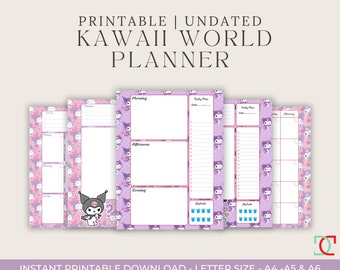 Kawaii World Printable Planner, Letter US Printable Happy Planner, Daily Weekly Planner, Gifts for Her, Printable Gift, Kawaii Planner