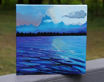 Colorful Ripples on Mountain Lake, Acrylic on Canvas