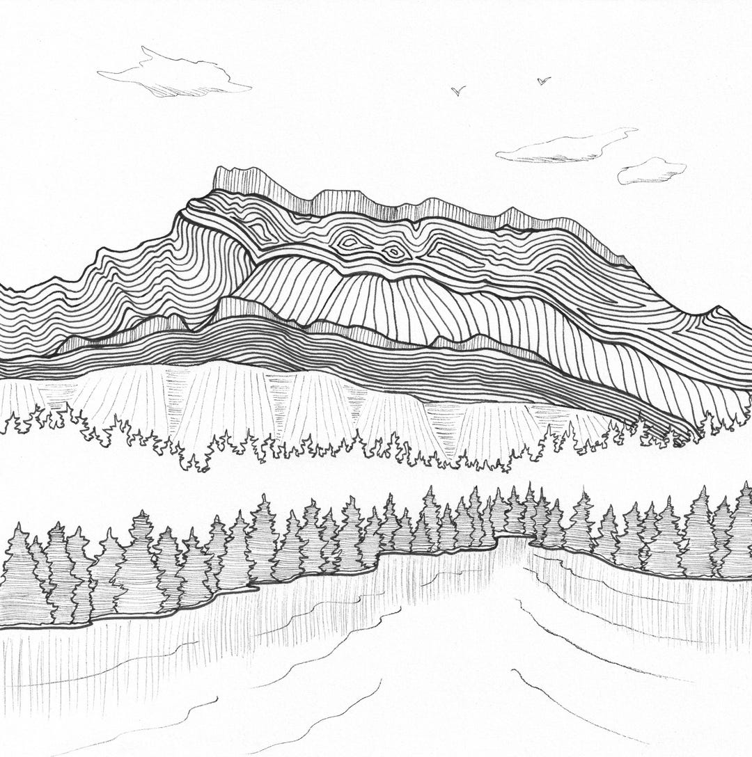 Fine Line Mountain Landscape Drawing With Artis Pens - Etsy